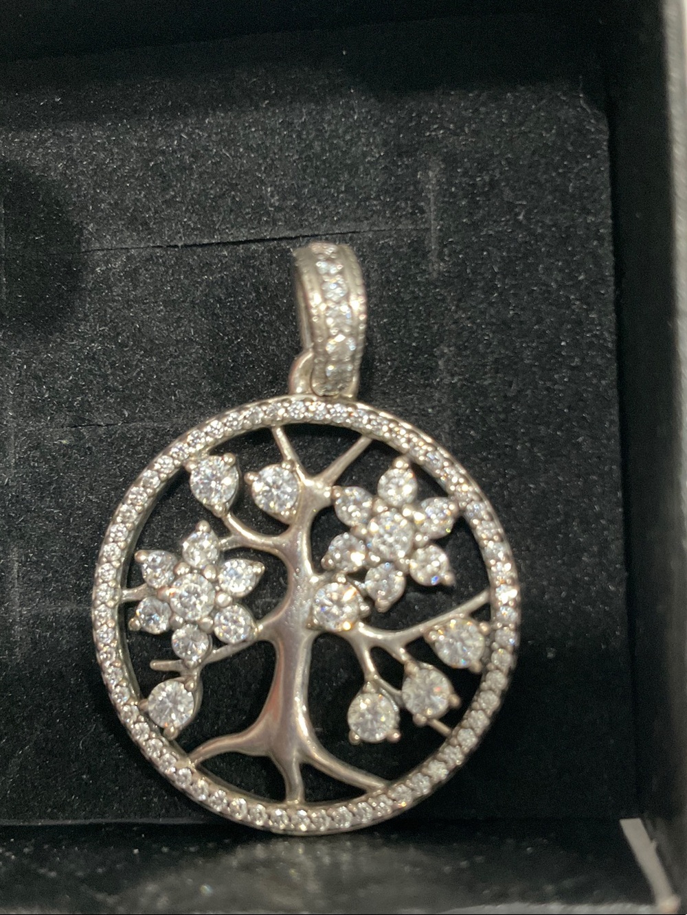 Pandora Silver Tree of Life Pendant with White Crystals